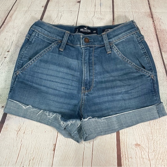Hollister Pants - Hollister Shorts High Rise Mom Size 5 Waist 27 Blue Denim Cuffed Cut Off